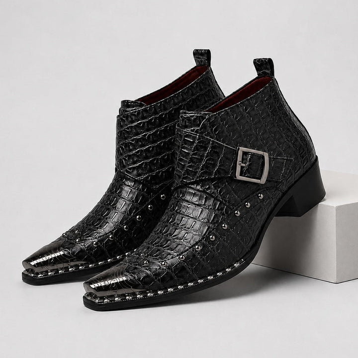 Vostano Leather Monk Strap Ankle Boots