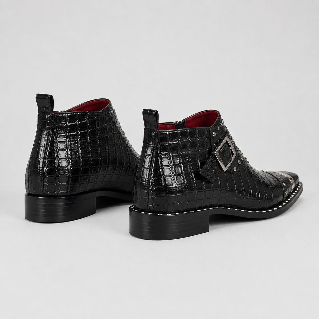 Vostano Leather Monk Strap Ankle Boots