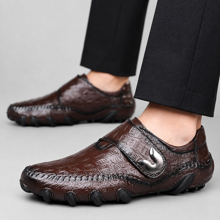 Varon Leather Croc Embossed Loafers
