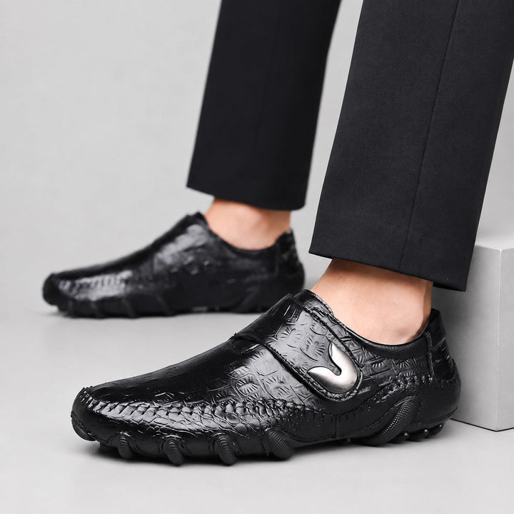 Varon Leather Croc Embossed Loafers