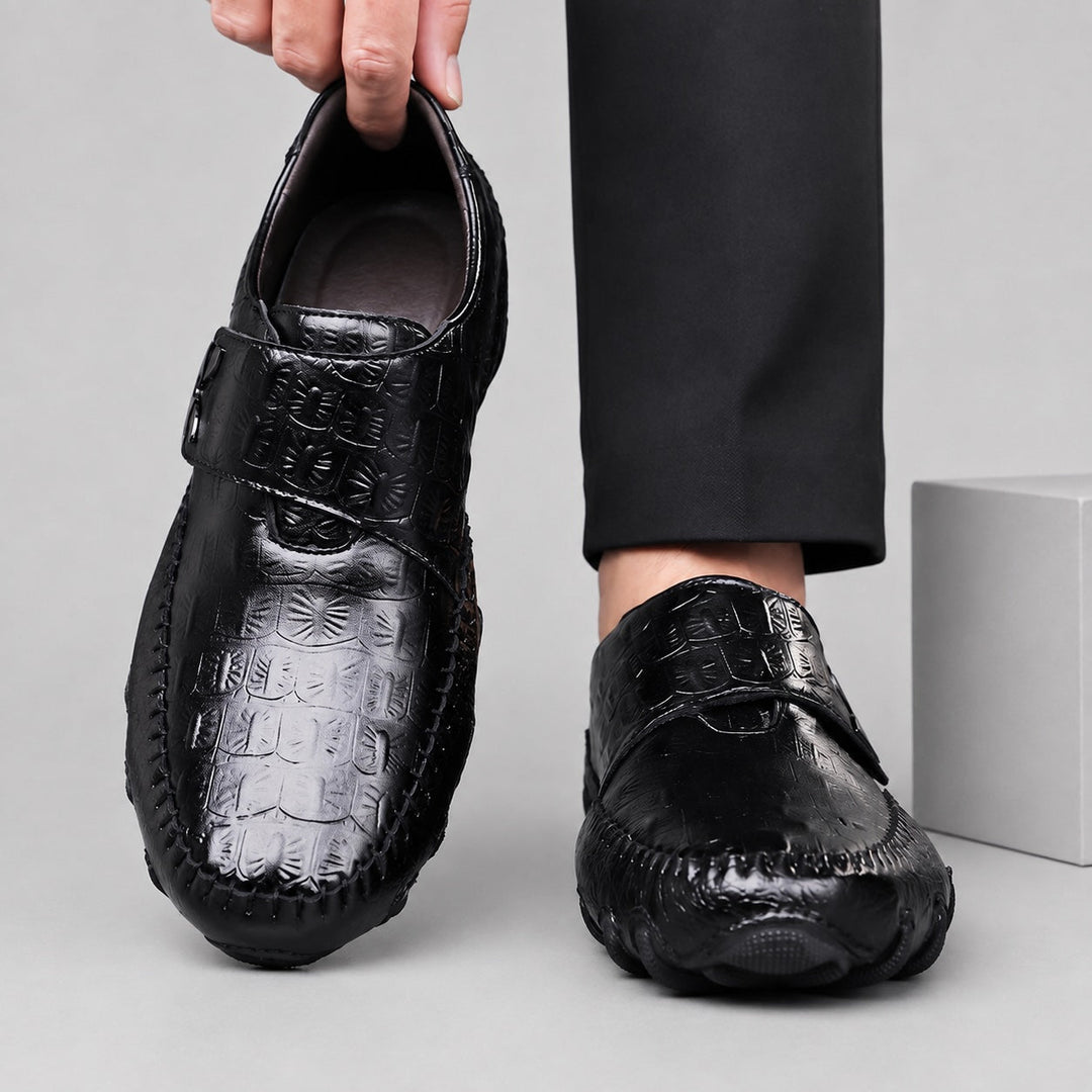 Varon Leather Croc Embossed Loafers
