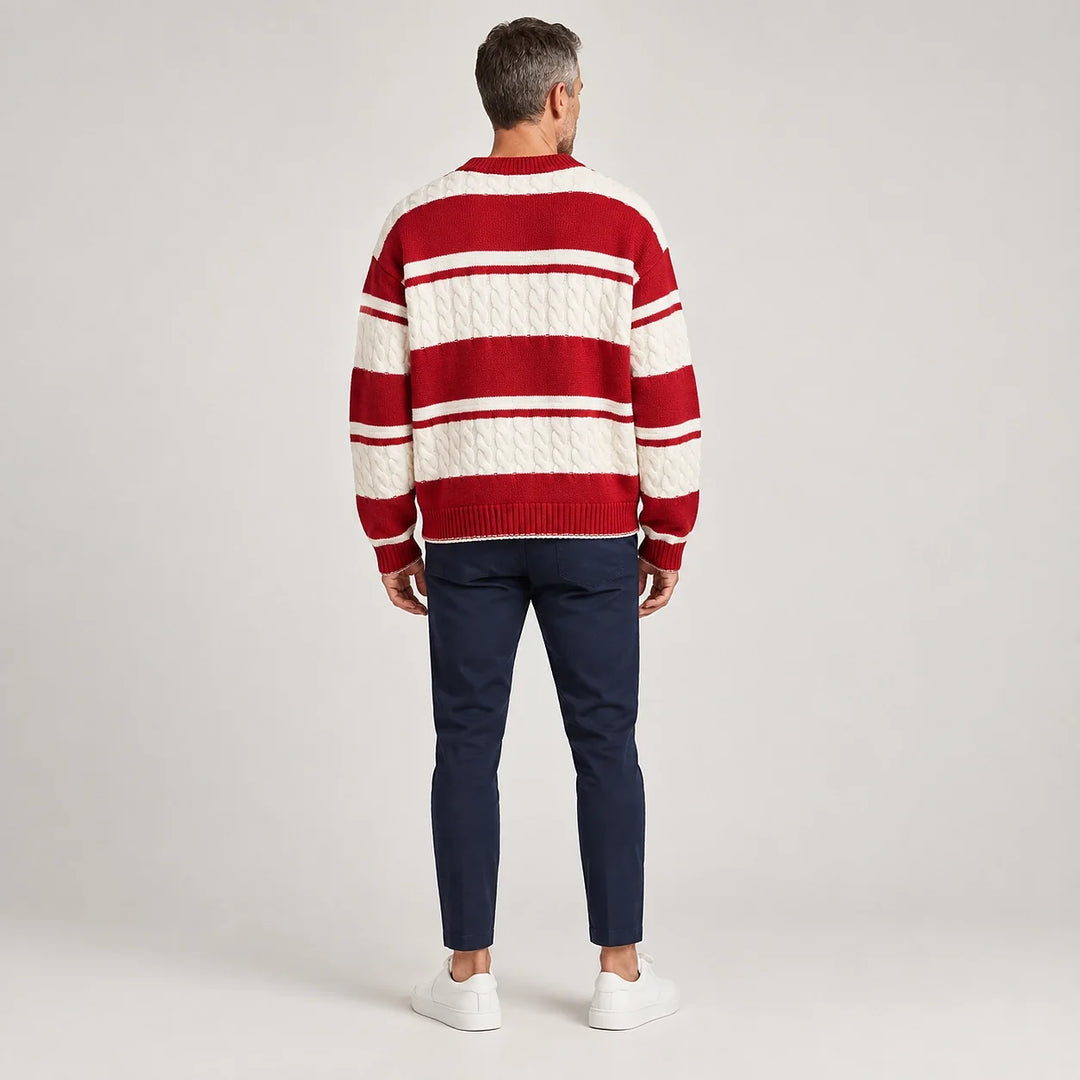 Byrne Cable-Knit Crewneck Sweater — 1175 Bright Red (apparel back)