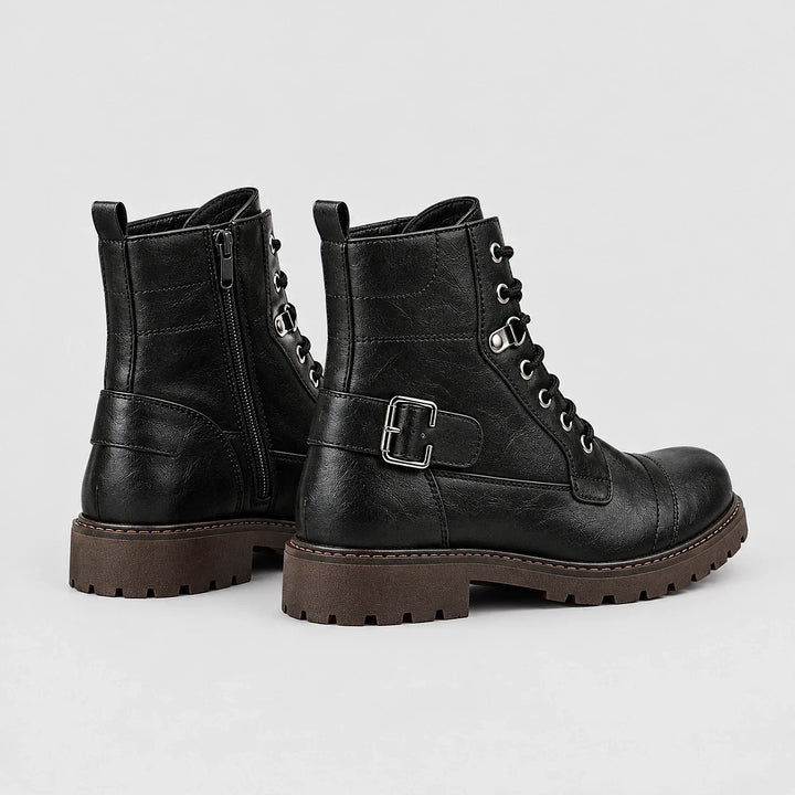 Dalworth Leather Combat Boots — 688 Black Models (mens shoe angle)