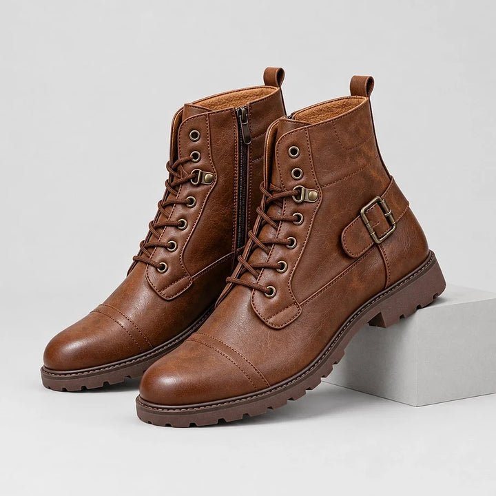 Dalworth Leather Combat Boots — 688 Brown (mens shoe pedestal)