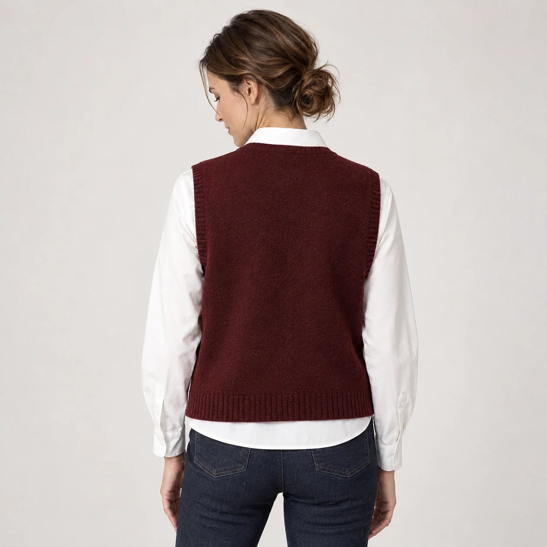 Harlo Wool Sweater Vest — Anchor Red (apparel back)