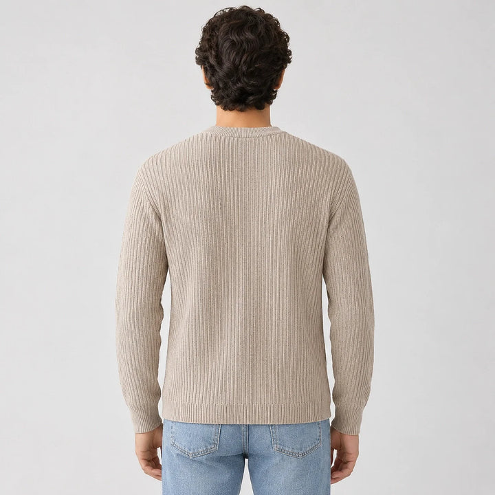 Harlen Ribbed Crewneck Sweater — Beige (apparel back)
