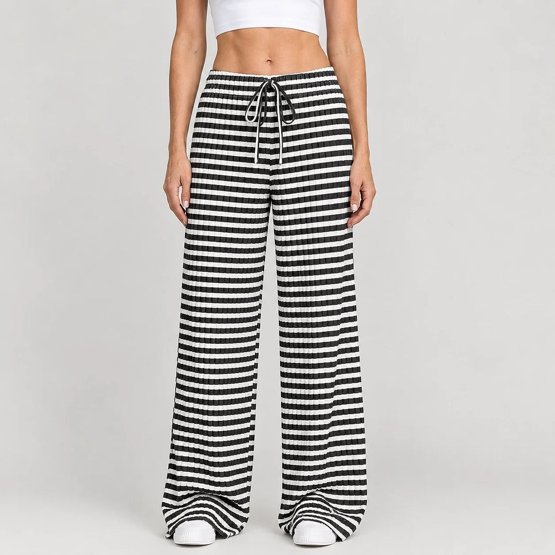 Delwyn Ribbed Drawstring Pants — Black And White Stripes (apparel detail)