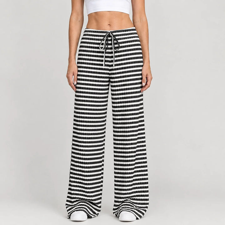 Delwyn Ribbed Drawstring Pants — Black And White Stripes (apparel detail)