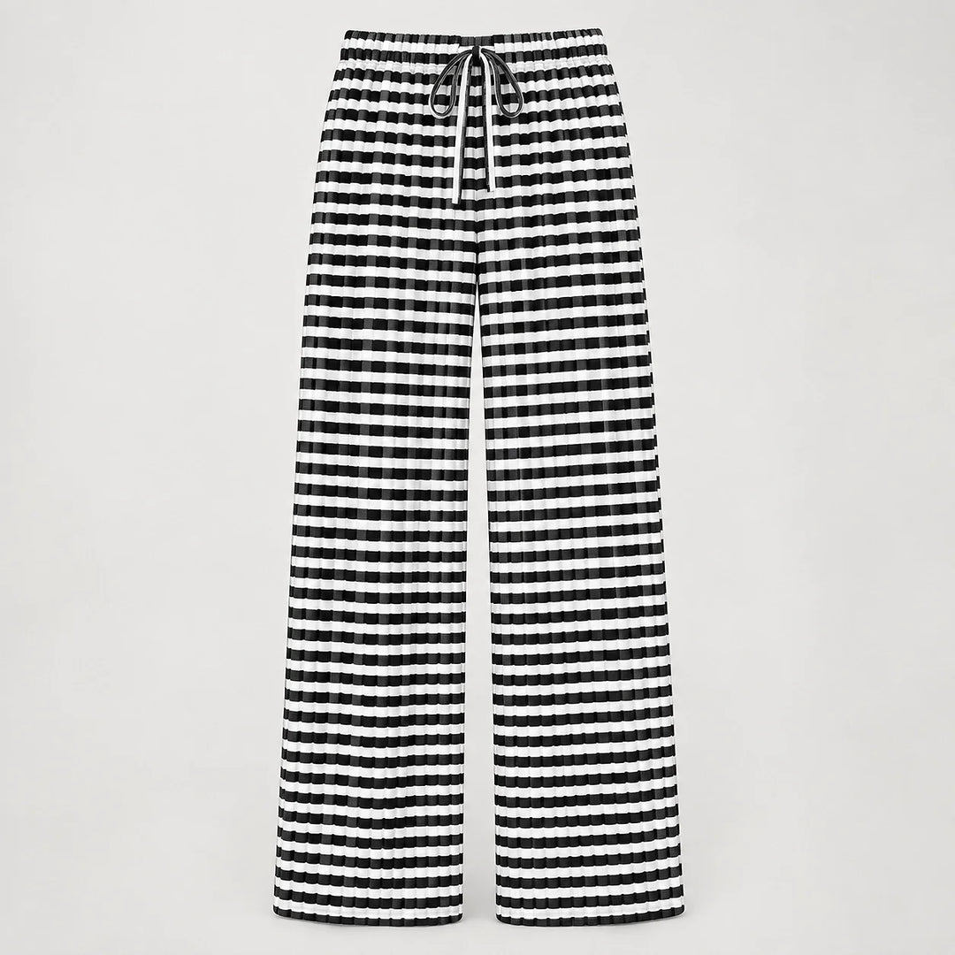 Delwyn Ribbed Drawstring Pants — Black And White Stripes (apparel solo)