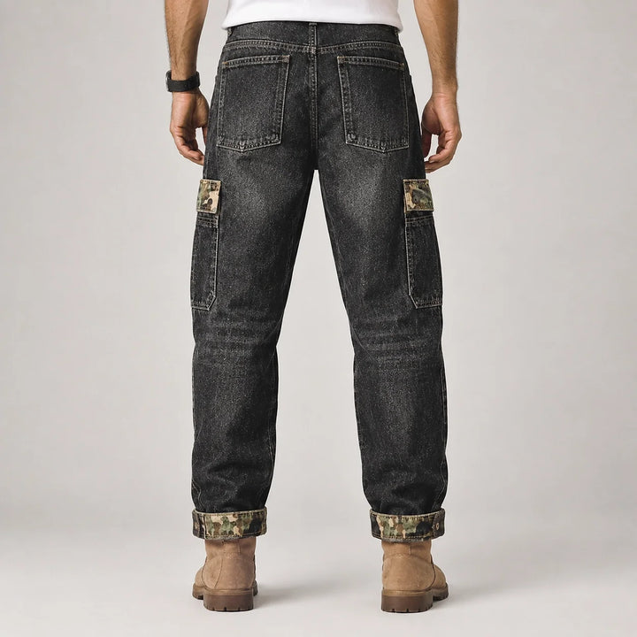 Breckon Cotton Cargo Jeans — Black (apparel back)