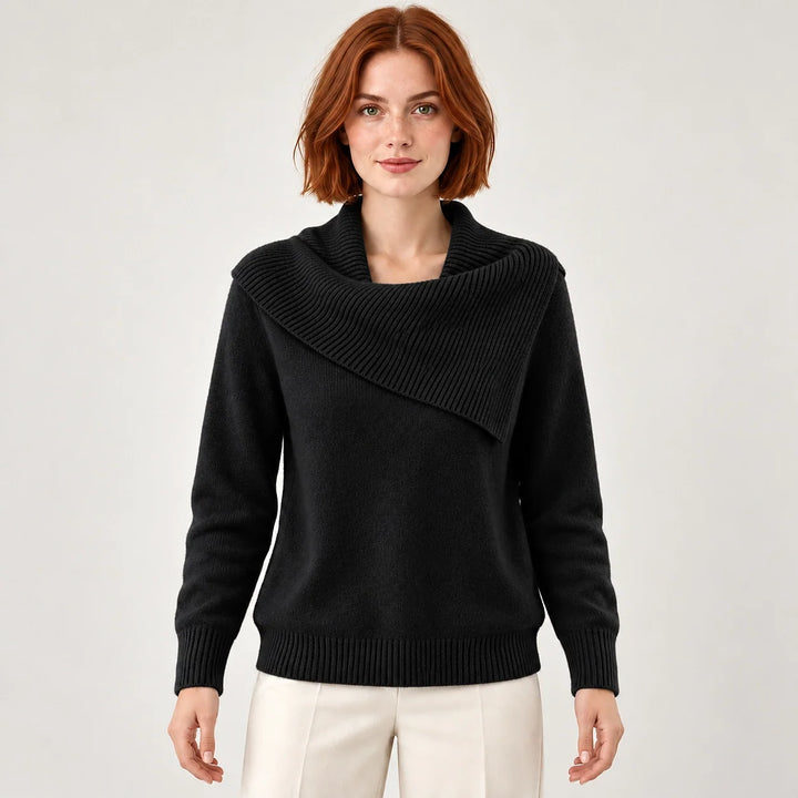 Dorevessa Scarf Collar Sweater — Black (apparel front)