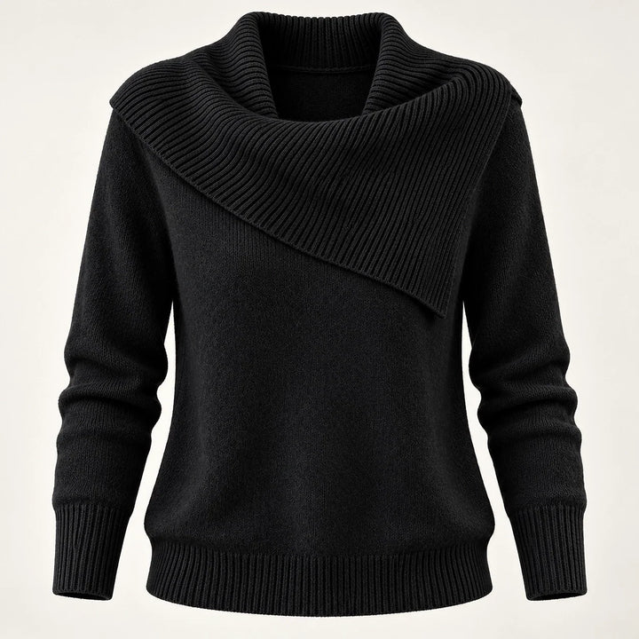 Dorevessa Scarf Collar Sweater — Black (apparel solo)