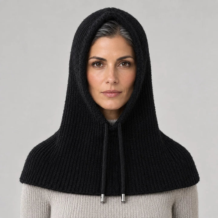 Brynn Wool Blend Balaclava Hood — Black (headwear model front)