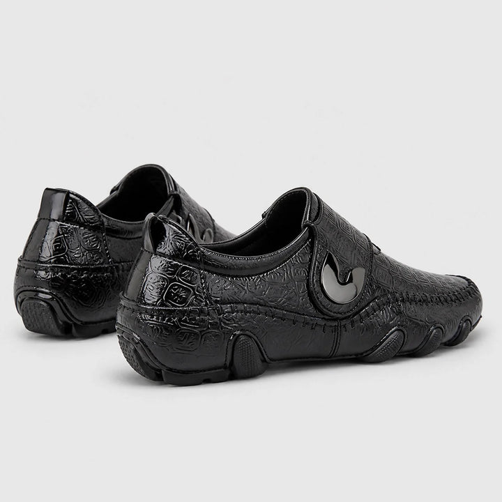 Halston Genuine Leather Loafers — Black (mens shoe angle)