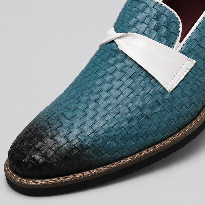 Delvoro Leather Woven Loafers — Black (mens shoe zoom)