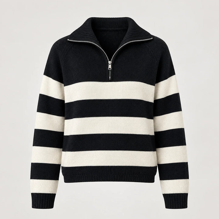 Delrow Striped Half-Zip Sweater — Black Stripes (apparel solo)