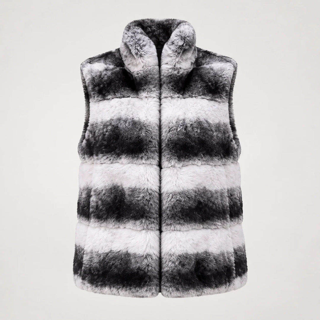Belara Striped Faux Fur Vest — Black & White (apparel solo)