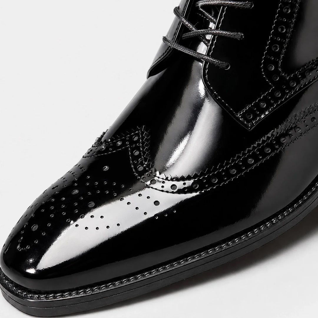 Halloran Leather Brogue Ankle Boots — Black & White (mens shoe zoom)
