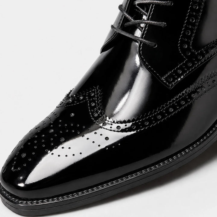 Halloran Leather Brogue Ankle Boots — Black & White (mens shoe zoom)