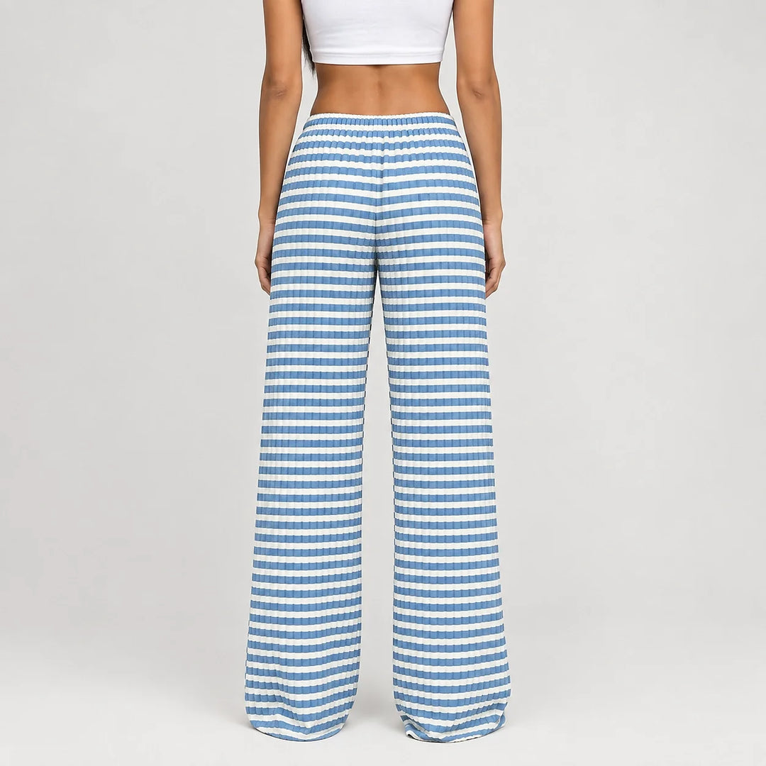 Delwyn Ribbed Drawstring Pants — Blue And White Stripes (apparel back)