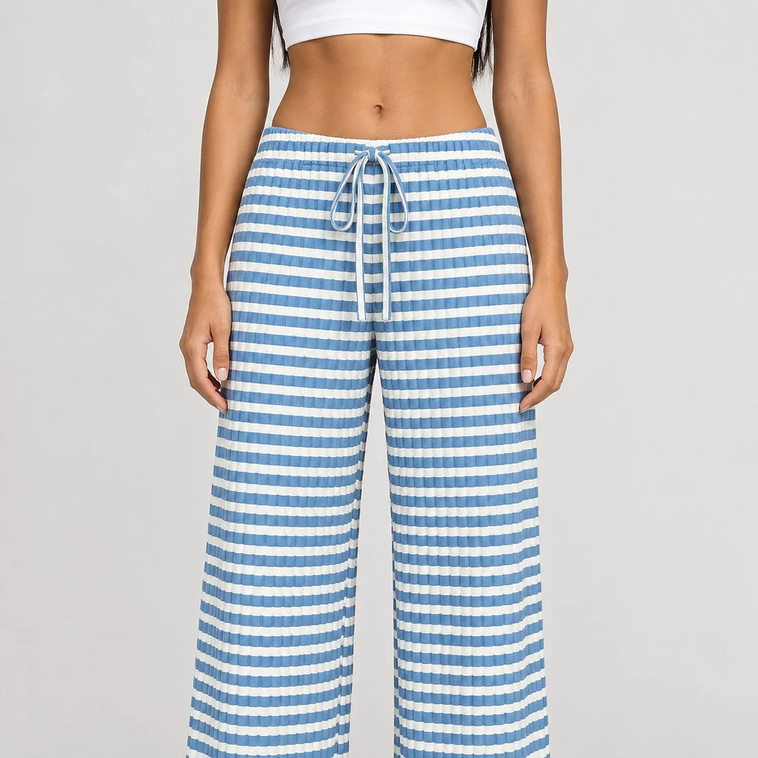 Delwyn Ribbed Drawstring Pants — Blue And White Stripes (apparel detail)