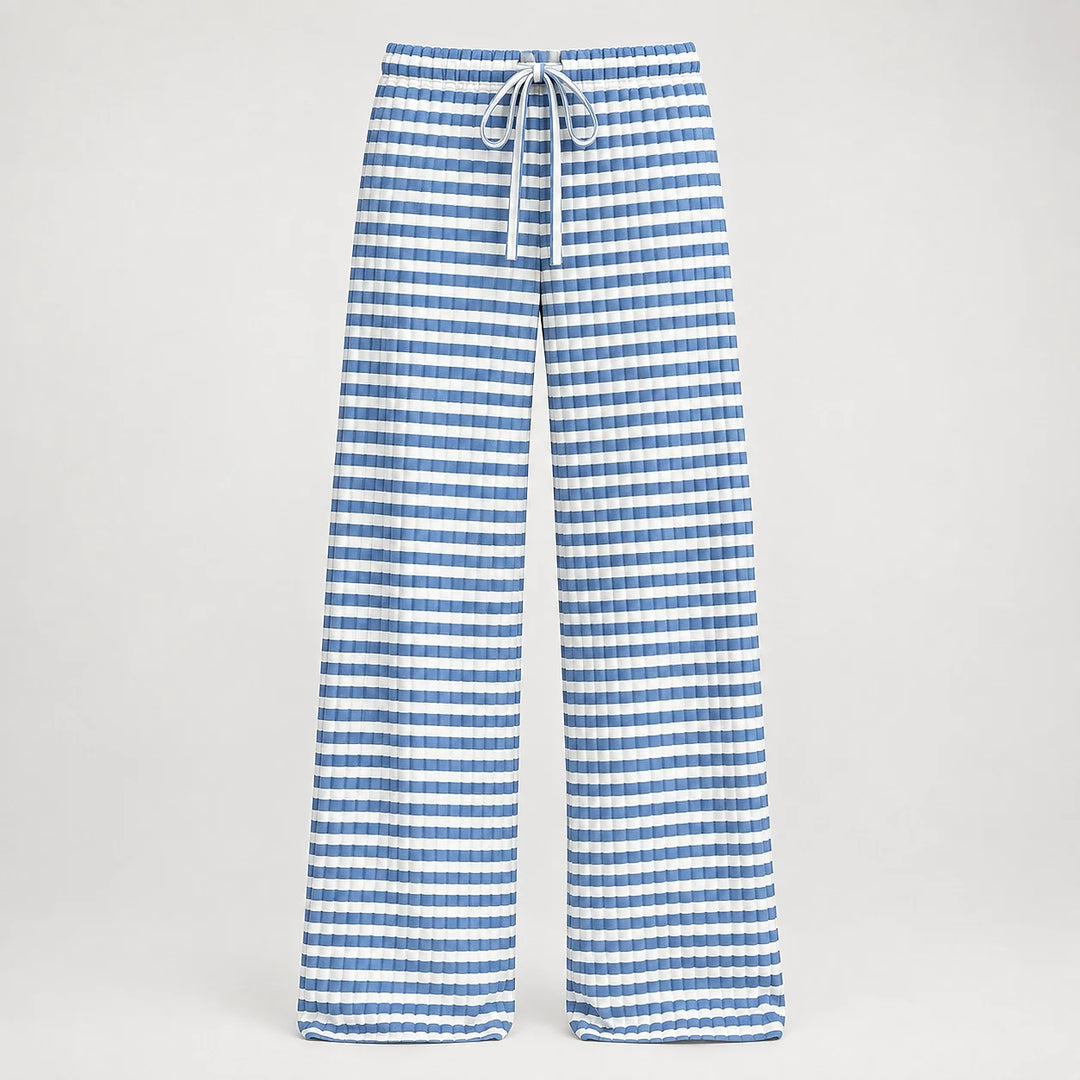 Delwyn Ribbed Drawstring Pants — Blue And White Stripes (apparel solo)