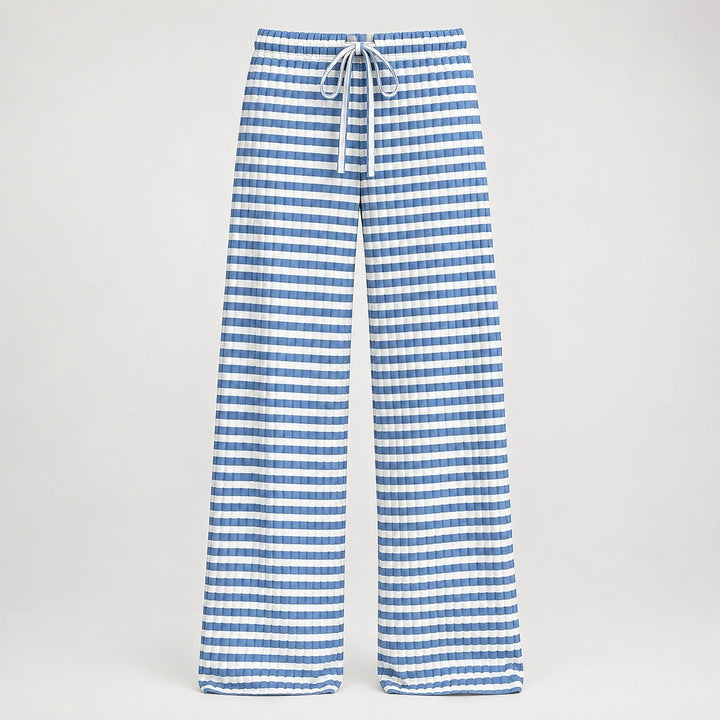 Delwyn Ribbed Drawstring Pants — Blue And White Stripes (apparel solo)