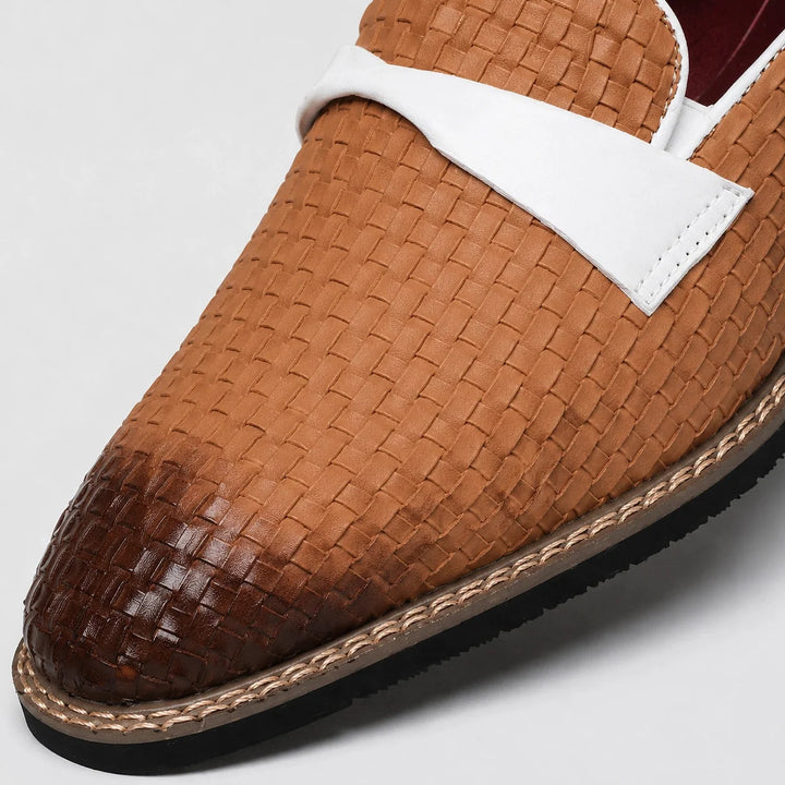 Delvoro Leather Woven Loafers — Blue (mens shoe zoom)