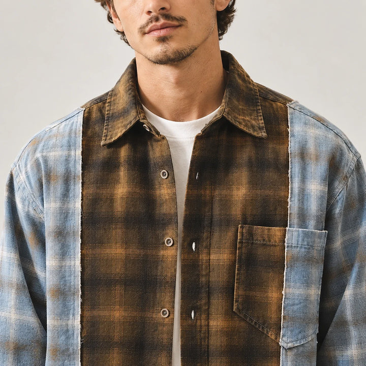 Halcott Cotton Patchwork Shirt — Brown (apparel detail)