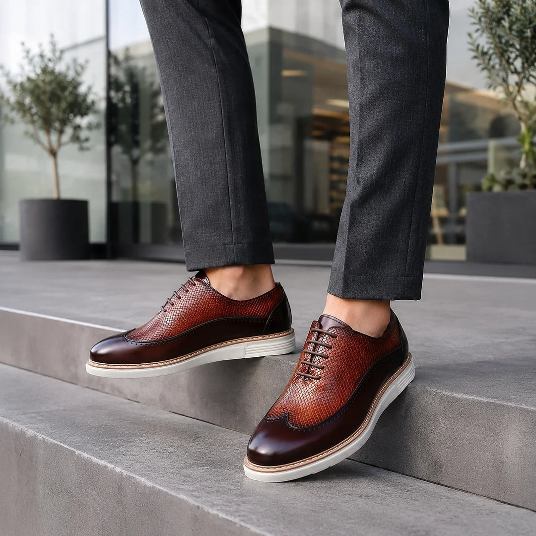 Halston Leather Brogue Oxford — Brown & Burgundy (footwear environment 1)