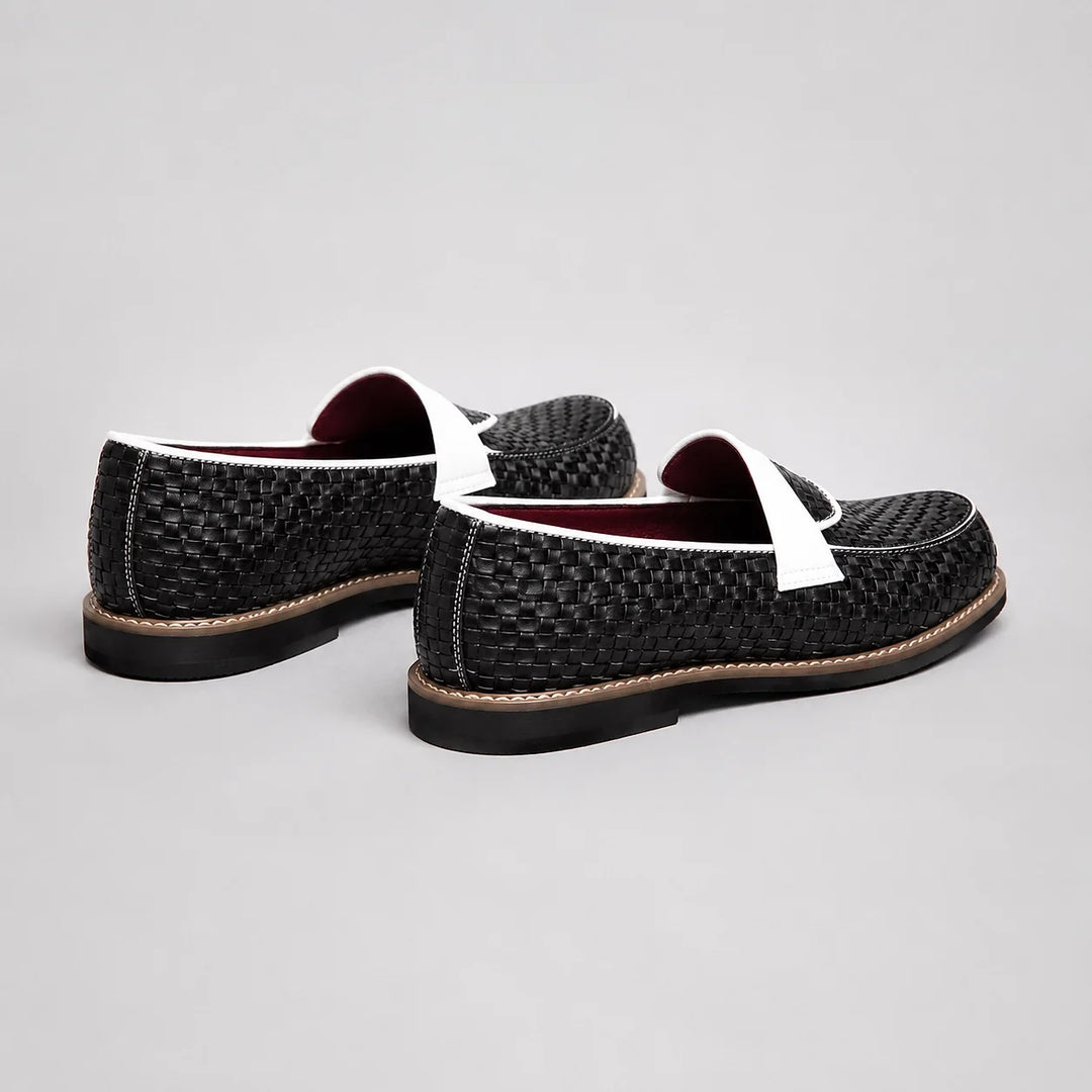 Delvoro Leather Woven Loafers — Brown (mens shoe angle)