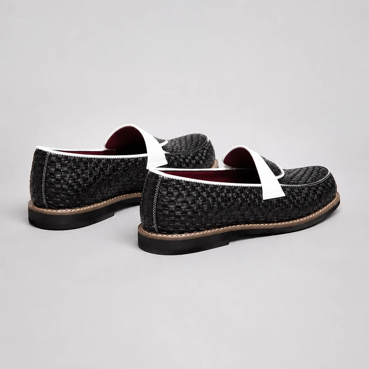 Delvoro Leather Woven Loafers — Brown (mens shoe angle)