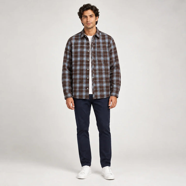 Delvano Plaid Flannel Shirt — Brown Plaid (apparel front)