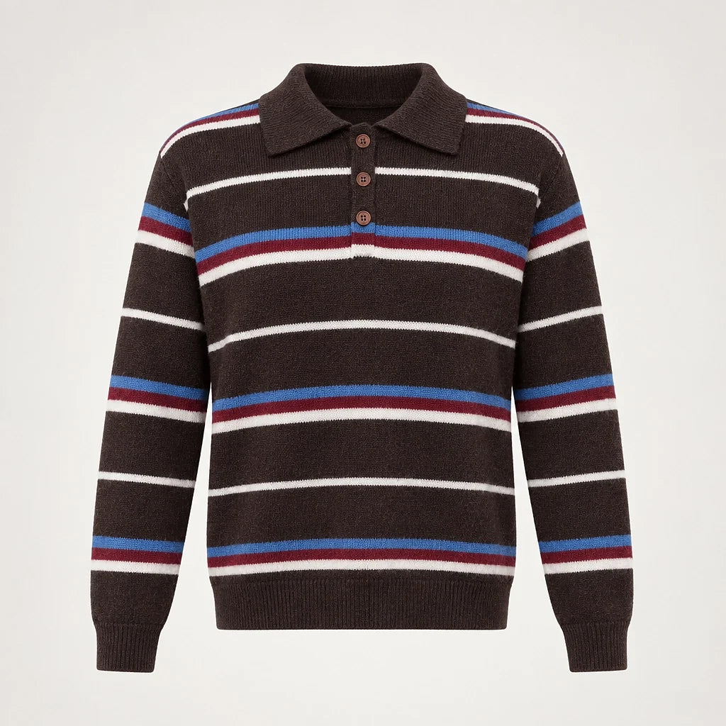Pelara Striped Polo Sweater — Brown Striped (apparel solo)