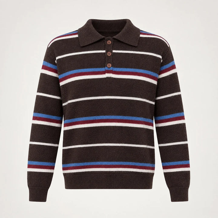 Pelara Striped Polo Sweater — Brown Striped (apparel solo)