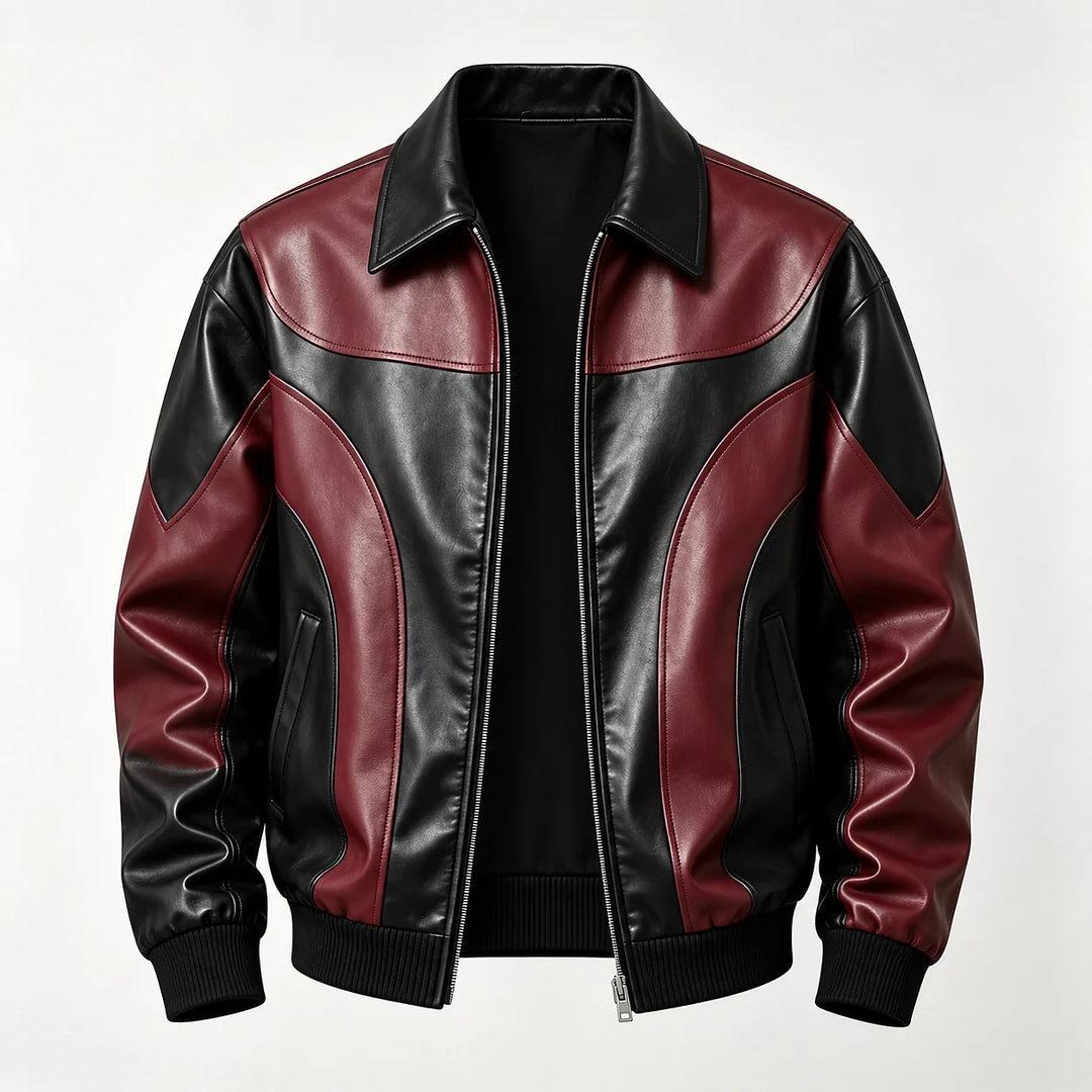 Dovek Leather Bomber Jacket — Burgundy & Black (apparel solo)