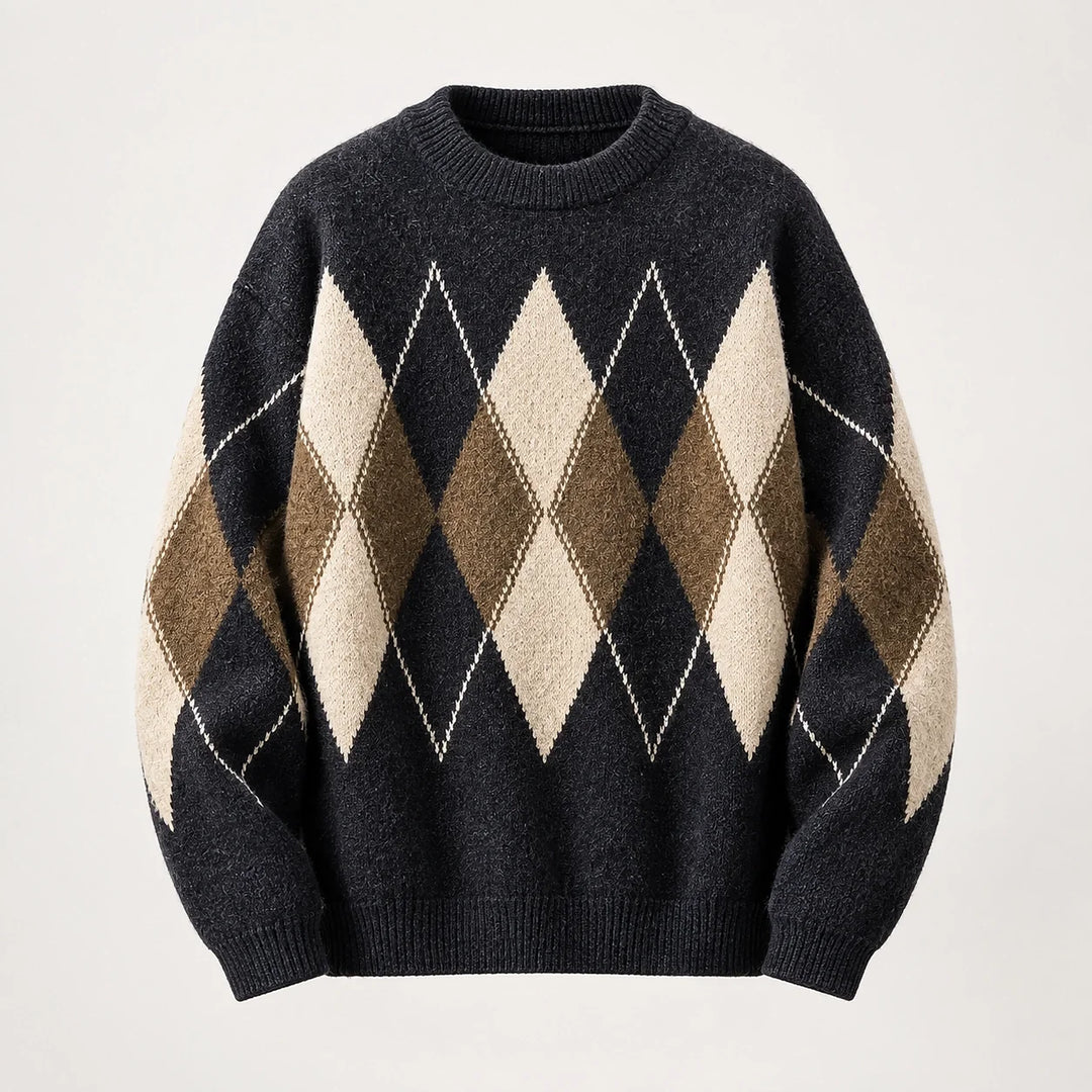 Halcourt Argyle Knit Sweater — Charcoal Argyle (apparel solo)