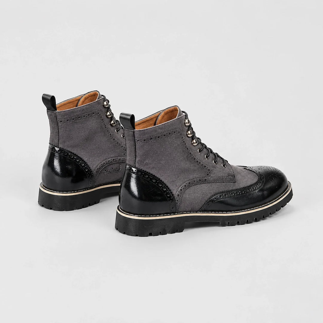 Halwick Leather Brogue Boots — Charcoal (mens shoe angle)