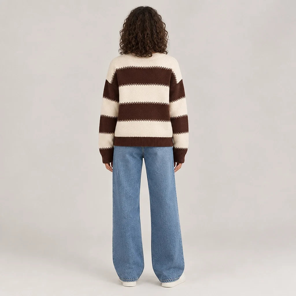 Dalroy Striped Knit Sweater — Cream Chocolate Stripe (apparel back)