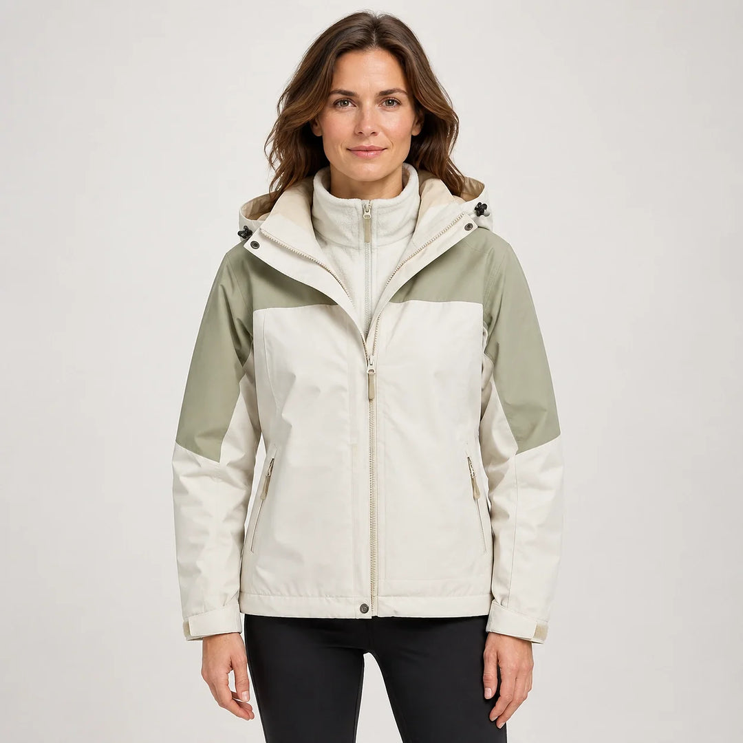 Brindal Hooded Shell Jacket — Cream & Sage (apparel front)