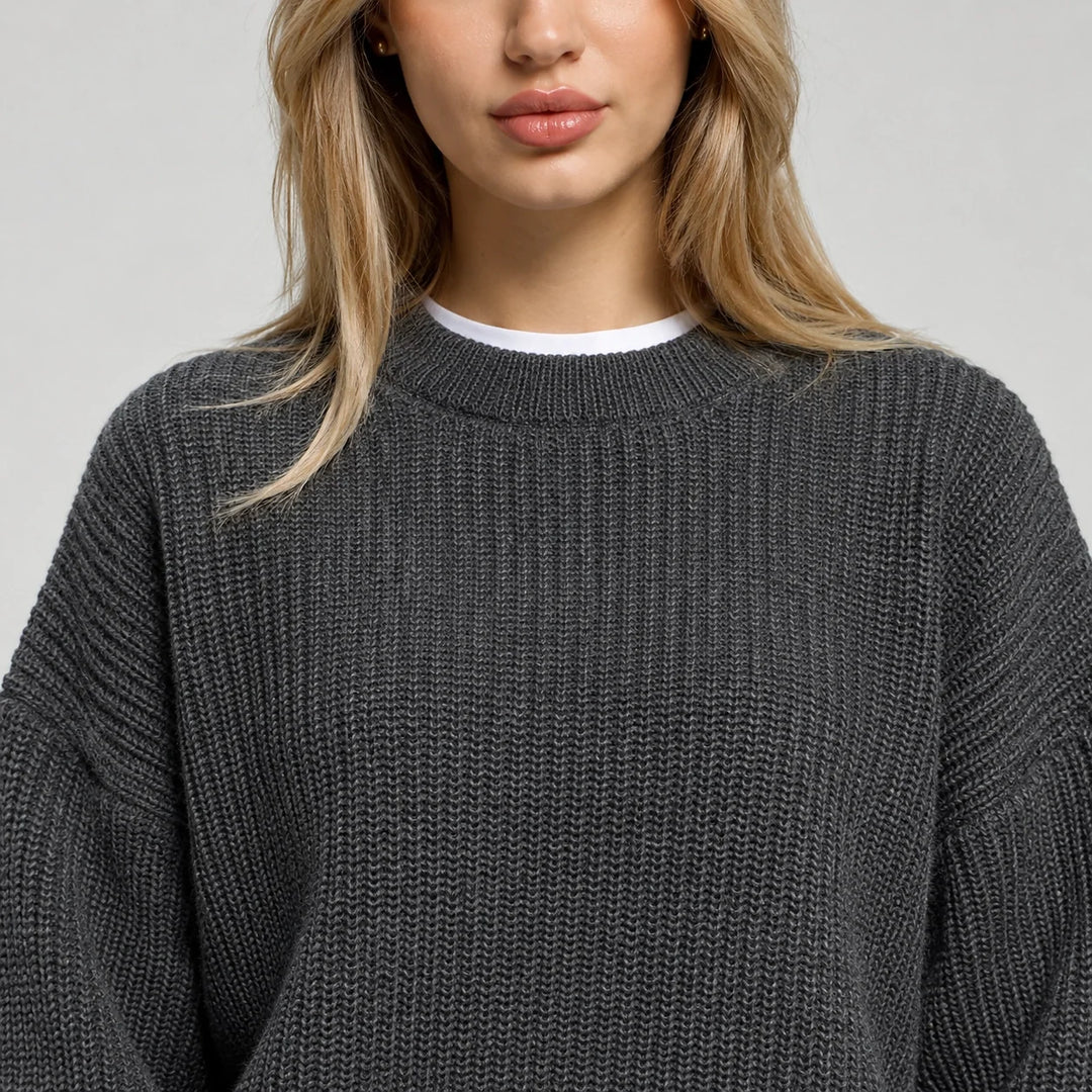 Brynn Ribbed Knit Sweater — Dark Gray (apparel detail)