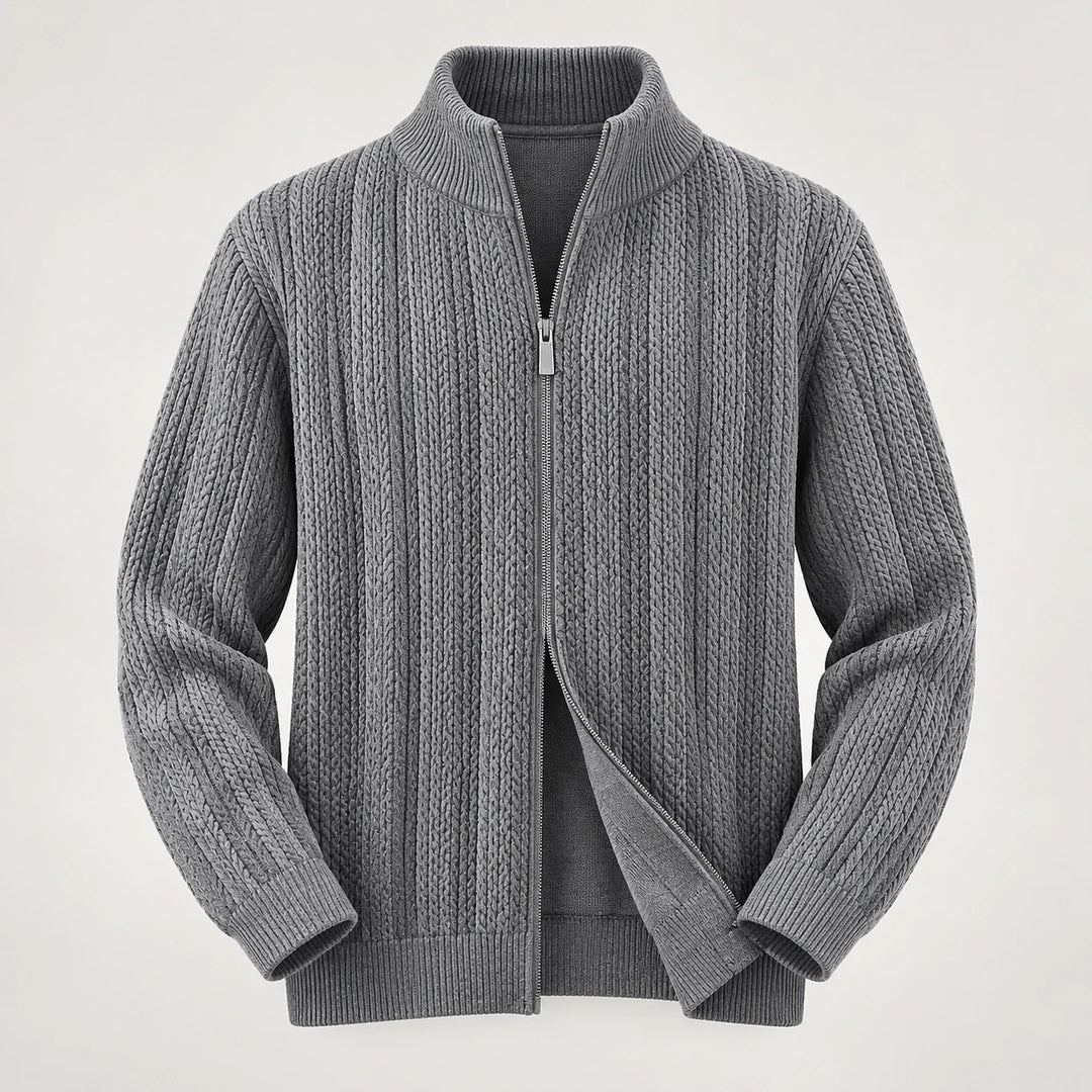 Daxton Ribbed Knit Cardigan — Dark Gray (apparel solo)