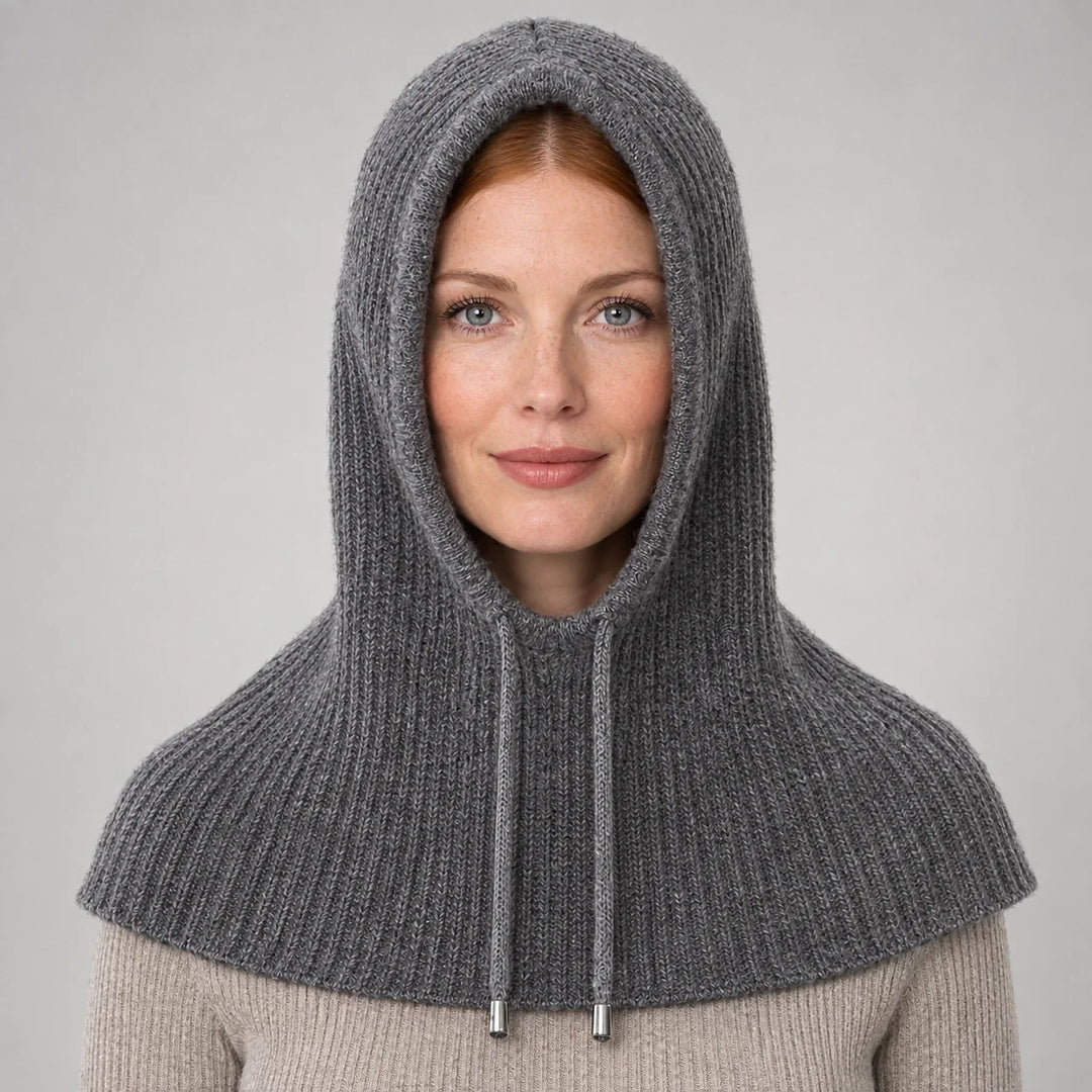Brynn Wool Blend Balaclava Hood — Dark Gray (headwear model front)