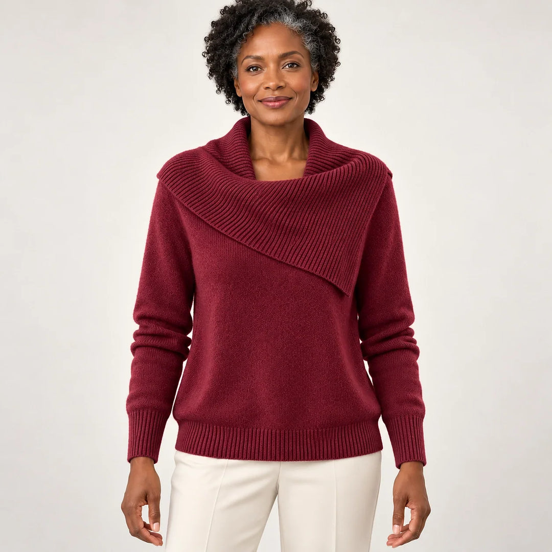 Dorevessa Scarf Collar Sweater — Deep Red (apparel front)