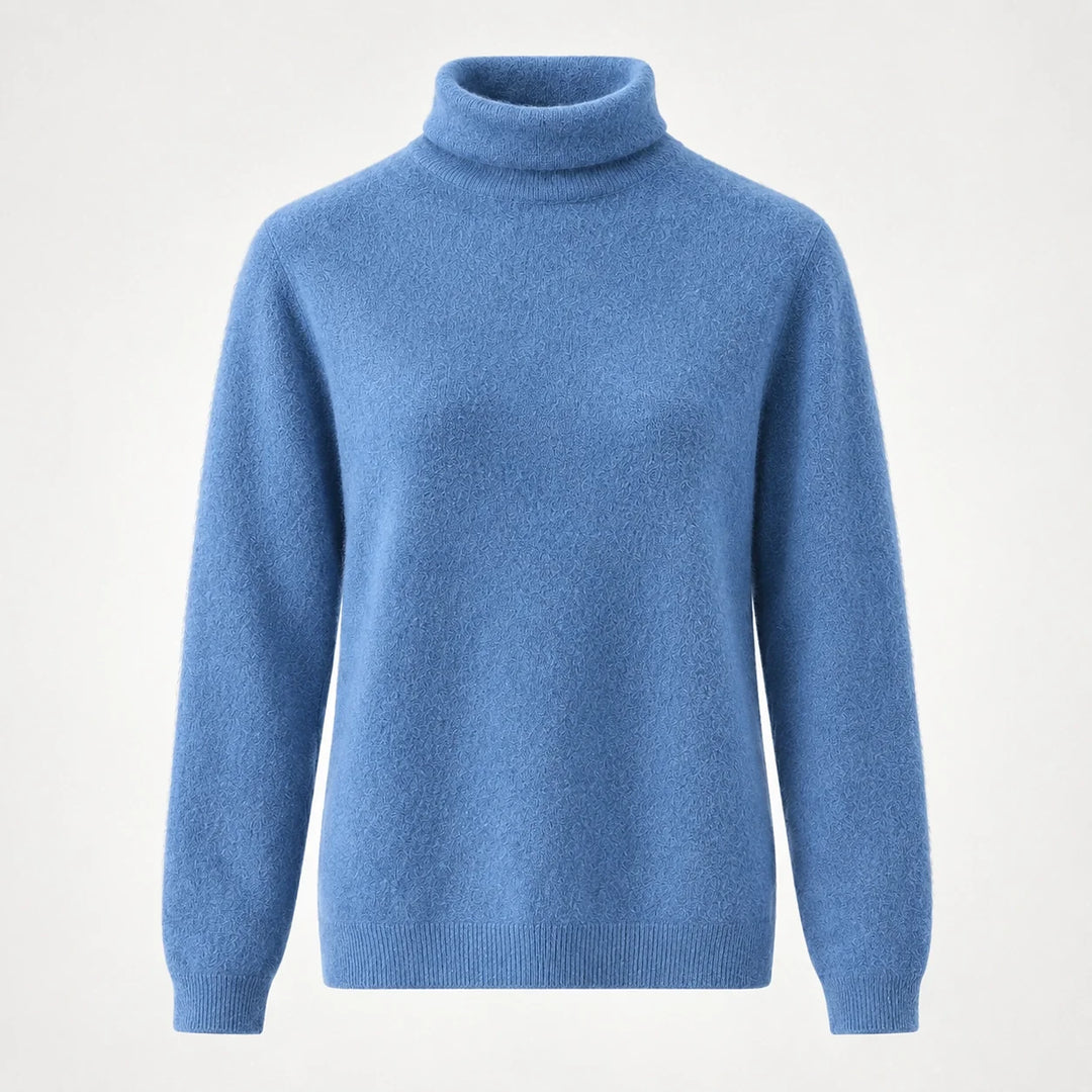 Delwyn Cashmere Turtleneck Sweater — Denim Blue (apparel solo)