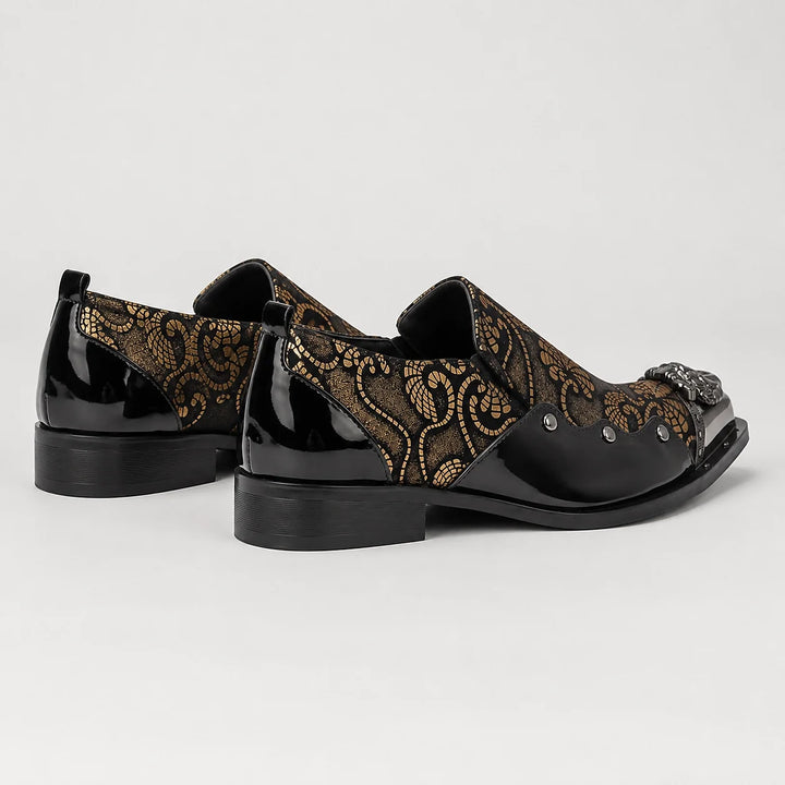 Halvorn Leather Pointed Loafers — Gold (mens shoe angle)