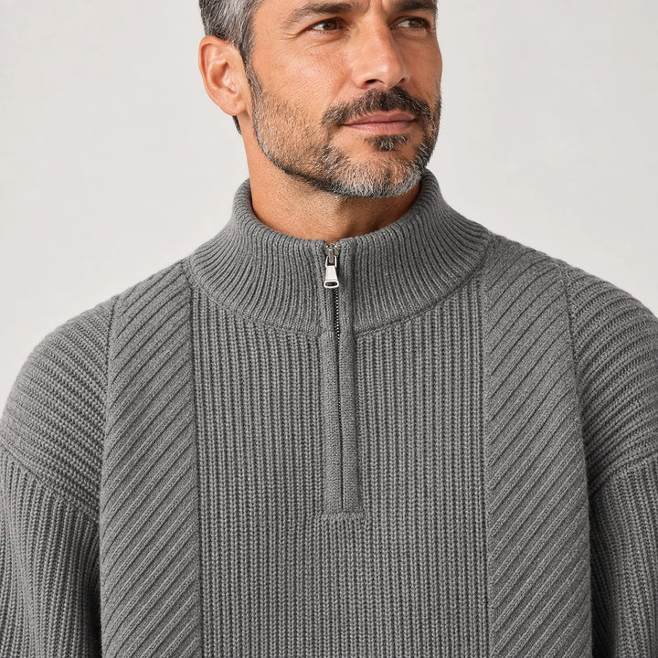 Bruthen Ribbed Half-Zip Sweater — Gray (apparel detail)