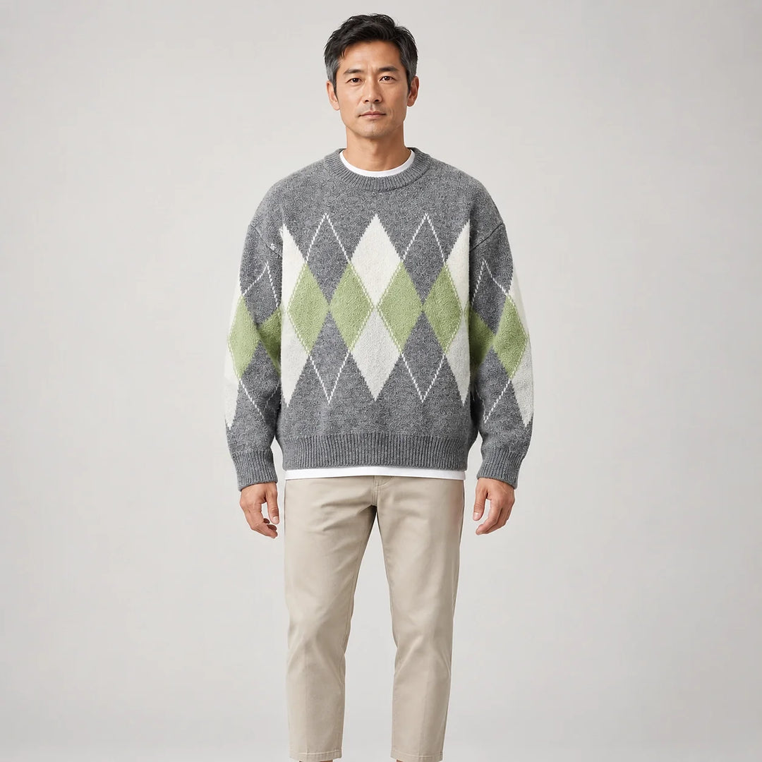 Halcourt Argyle Knit Sweater — Gray (apparel front)
