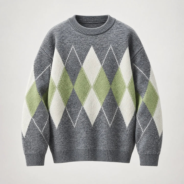 Halcourt Argyle Knit Sweater — Gray (apparel solo)