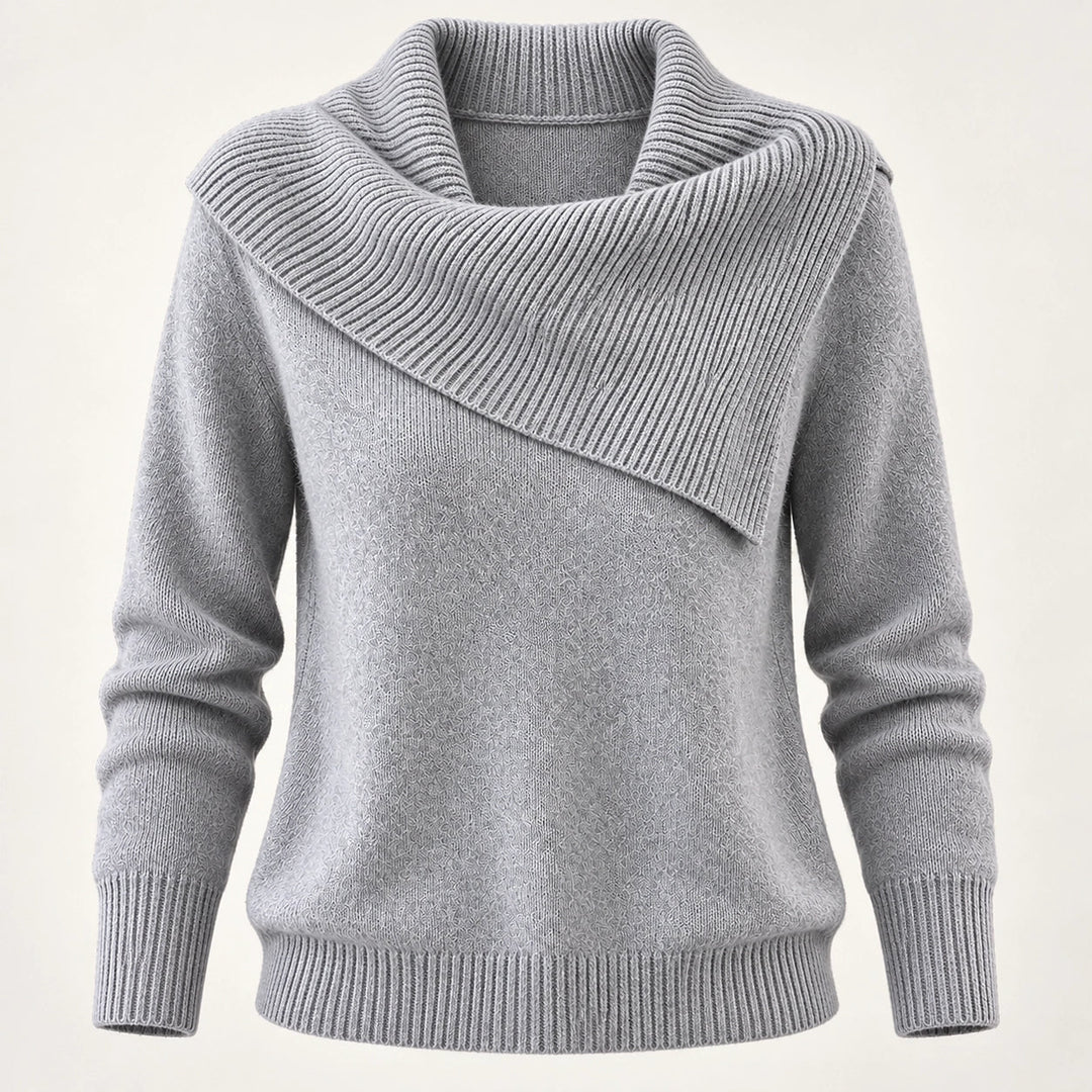 Dorevessa Scarf Collar Sweater — Gray (apparel solo)